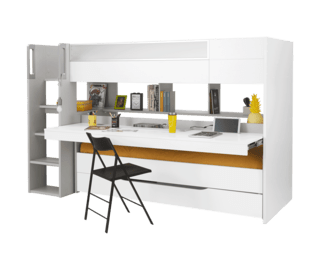 Trio high bed + desktop + sliding bed + Dimix storage drawer